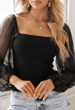 Load image into Gallery viewer, Black Sheer Bubble Sleeve Blouse
