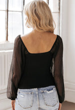 Load image into Gallery viewer, Black Sheer Bubble Sleeve Blouse
