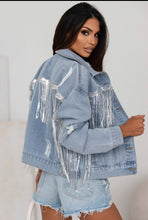 Load image into Gallery viewer, Sky Blue Sequin Embellished Denim Jacket
