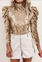 Load image into Gallery viewer, Apricot Sequin Bubble Sleeve Top
