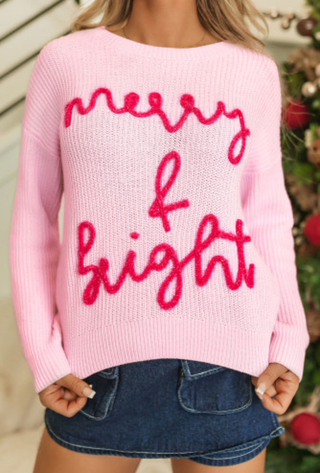 Baby Pink Merry & Bright Sweater