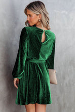Load image into Gallery viewer, Green Tie Waist Velvet Dress
