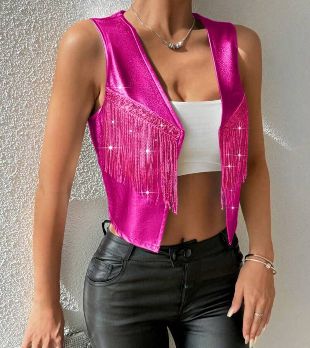 Hot Pink Vest W/ Fringe Accent