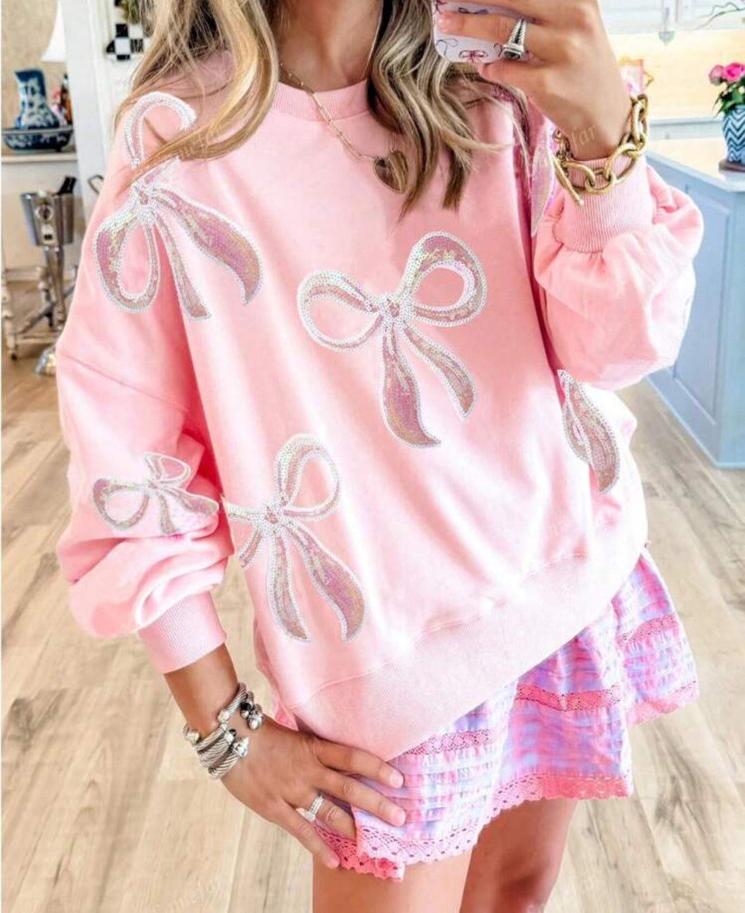 Light Pink Sequin Coquette Sweater