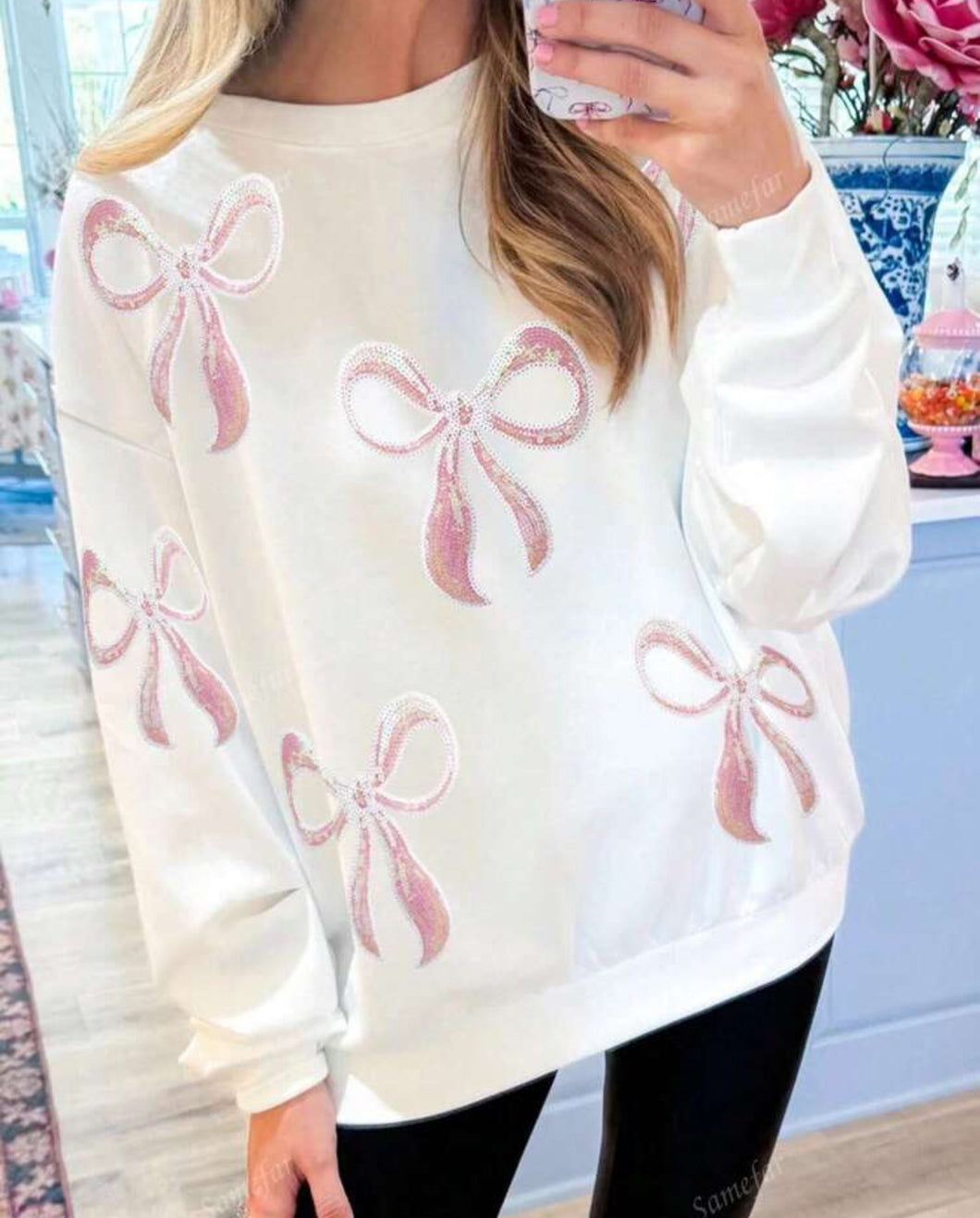 White Sequin Coquette Sweater