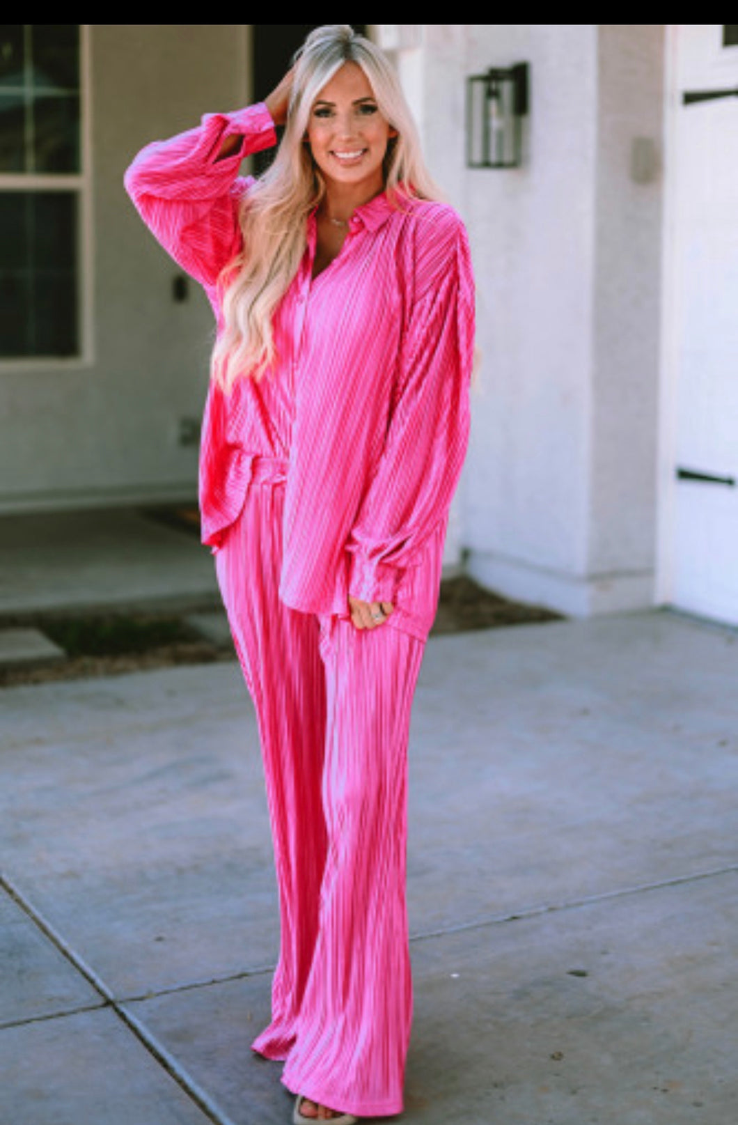 Rose Pink Pleated Pants Set