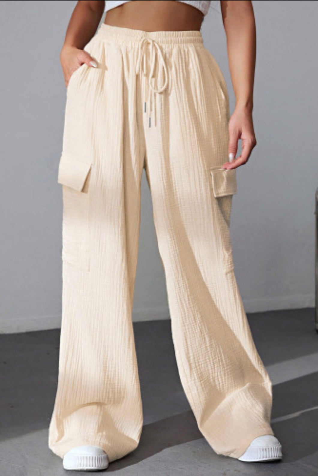 Apricot Crinkled Cargo Pants