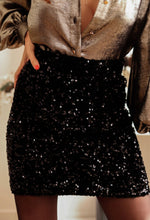 Load image into Gallery viewer, Black Sequin Mini Skirt
