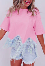 Load image into Gallery viewer, Fringe Sequin Crop T-Shirt

