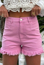 Load image into Gallery viewer, Pink Frayed Mid Waist Shorts
