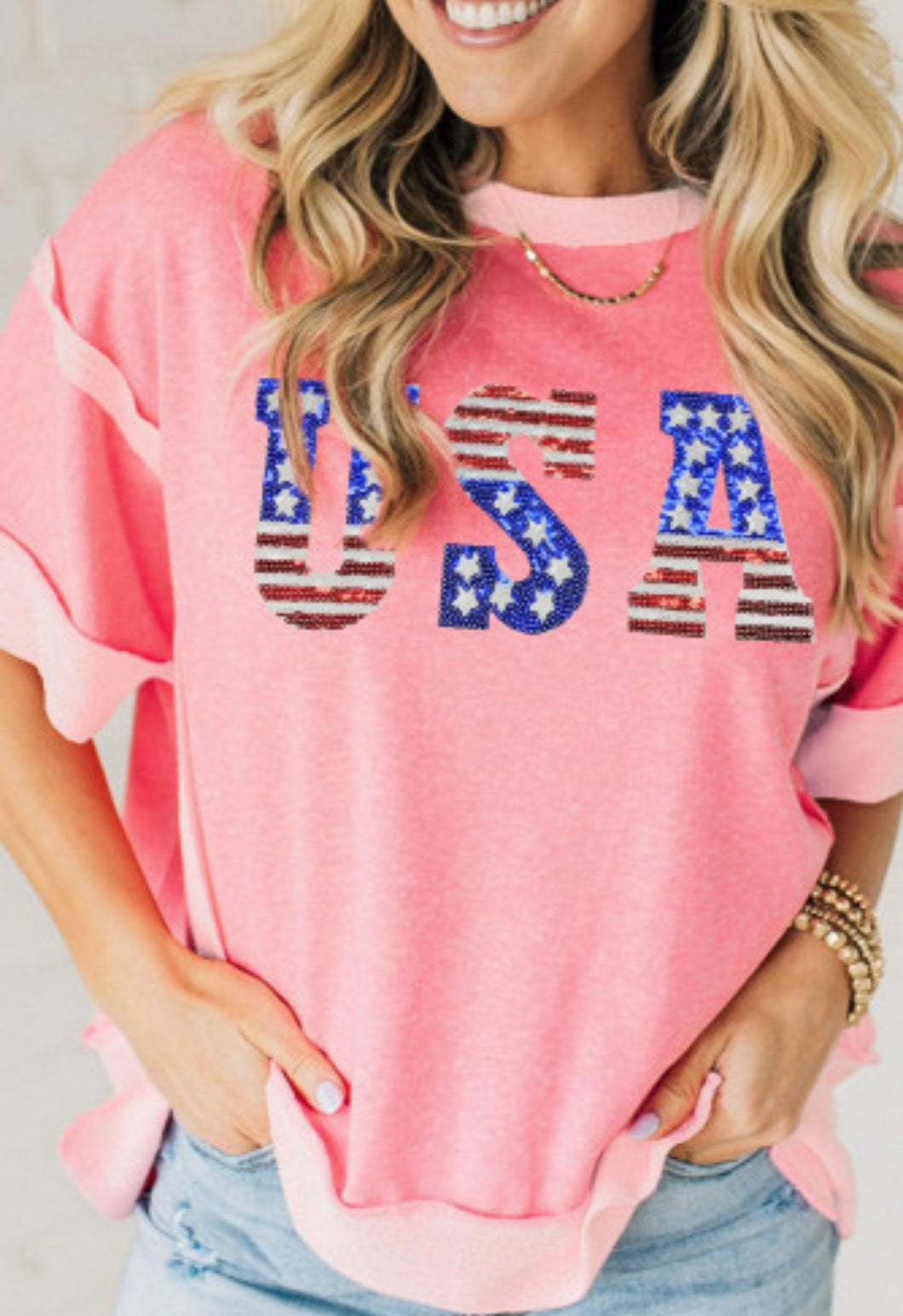 Pink USA Sequin Top