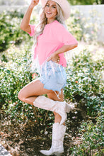 Load image into Gallery viewer, Pink Fringed Sequin Crop T-shirt
