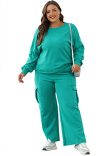 Load image into Gallery viewer, Lapis Solid Color Patchwork Pullover Top and Cargo Pants Set
