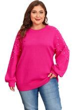 Load image into Gallery viewer, Strawberry Pink Pearled Decor Raglan Sleeve Plus Size Sweater
