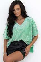 Load image into Gallery viewer, Moonlight Jade Sequin Batwing Sleeve V Neck Velvet Blouse
