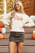 Load image into Gallery viewer, Apricot Boo Knitted Pattern Ribbed Edge Drop Shoulder Sweater
