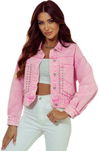 Load image into Gallery viewer, Pink Rivet Studded Pocketed Denim Jacket
