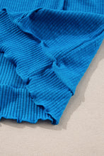 Load image into Gallery viewer, Blue Ribbed Exposed Seam Knit V Neck Long Sleeve Top
