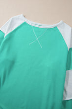 Load image into Gallery viewer, Aruba Blue Colorblock Patchwork Cross Seam Plus Sweatshirt
