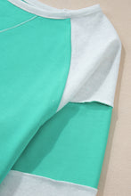 Load image into Gallery viewer, Aruba Blue Colorblock Patchwork Cross Seam Plus Sweatshirt

