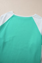 Load image into Gallery viewer, Aruba Blue Colorblock Patchwork Cross Seam Plus Sweatshirt
