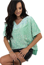 Load image into Gallery viewer, Moonlight Jade Sequin Batwing Sleeve V Neck Velvet Blouse
