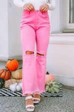 Load image into Gallery viewer, Pink Vintage High Waist Flare Leg Ripped Raw Hem Jeans
