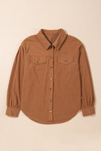 Load image into Gallery viewer, Cinnamon Corduroy Flap Pocket Button Up Round Hem Shacket

