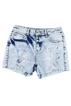 Load image into Gallery viewer, Sky Blue Distressed Bleached Denim Shorts
