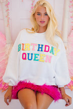 Load image into Gallery viewer, White BIRTHDAY QUEEN Graphic Balloon Sleeve Sweatshirt
