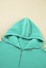 Load image into Gallery viewer, Mint Green Half Zip Kangaroo Pocket Drop Shoulder Hoodie
