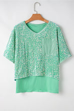 Load image into Gallery viewer, Moonlight Jade Sequin Batwing Sleeve V Neck Velvet Blouse
