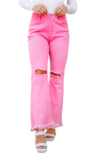 Load image into Gallery viewer, Pink Vintage High Waist Flare Leg Ripped Raw Hem Jeans
