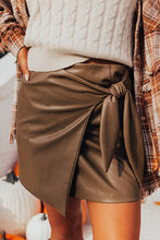 Load image into Gallery viewer, Coffee Bowknot Faux Leather Mini Skirt
