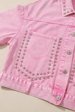 Load image into Gallery viewer, Pink Rivet Studded Pocketed Denim Jacket

