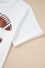 Load image into Gallery viewer, White Sequined Rugby Football Graphic Cotton T Shirt
