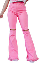 Load image into Gallery viewer, Pink Vintage High Waist Flare Leg Ripped Raw Hem Jeans
