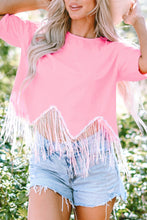 Load image into Gallery viewer, Pink Fringed Sequin Crop T-shirt
