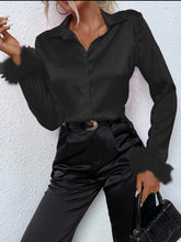 Load image into Gallery viewer, Black Blouse with Feather Cuffs
