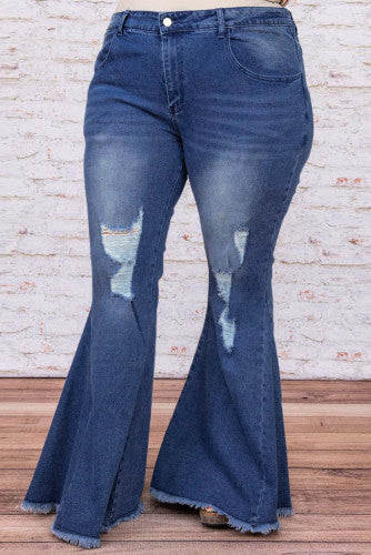 Plus Size Distressed Bell Bottom Jeans