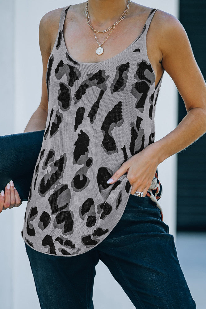 Gray Leopard Knit Tank Top