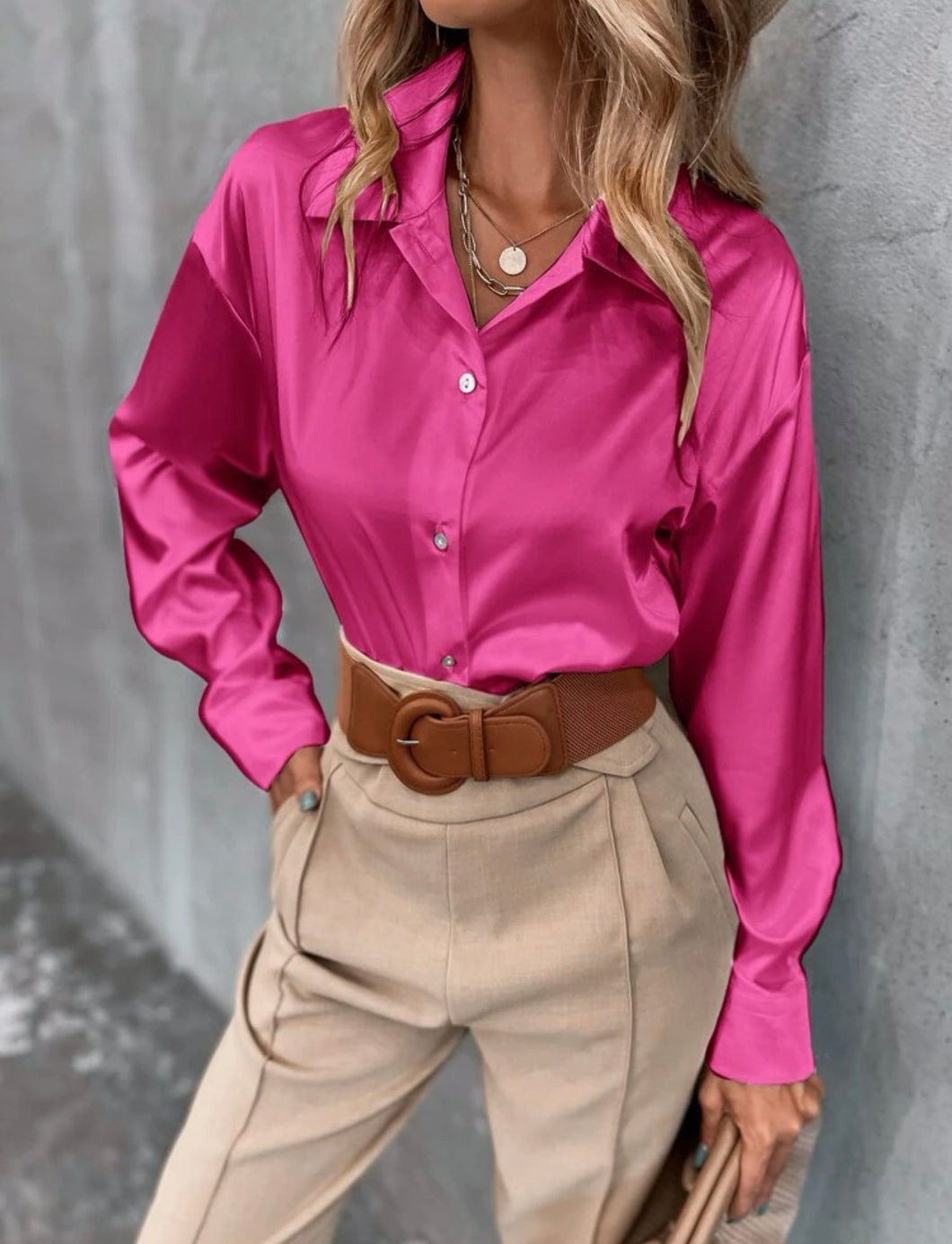 Hot Pink Silk Blouse