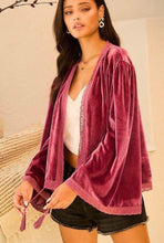 Load image into Gallery viewer, Plum Bell Sleeve Velvet Jacket
