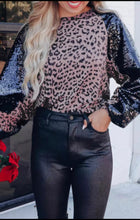 Load image into Gallery viewer, Sequin Leopard Long Sleeve Blouse
