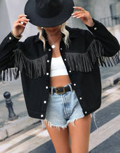 Load image into Gallery viewer, Black Jean Jacket with Fringe
