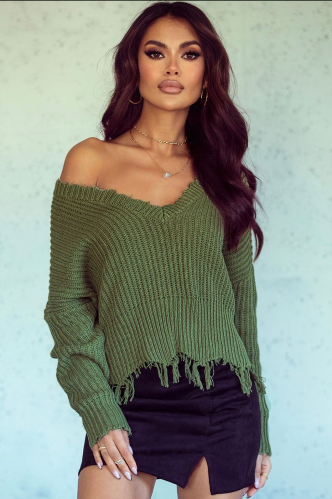 Green Distressed Sweater