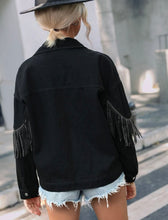Load image into Gallery viewer, Black Jean Jacket with Fringe

