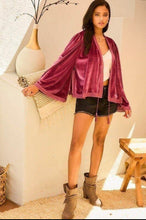 Load image into Gallery viewer, Plum Bell Sleeve Velvet Jacket
