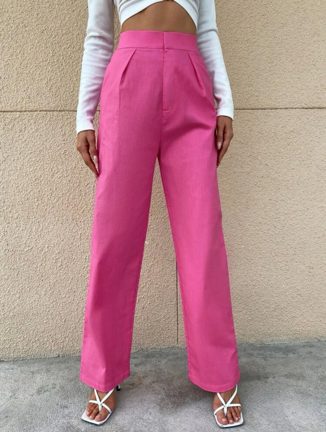 Pink High Waist Straight Leg Pants