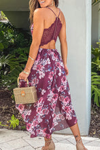 Load image into Gallery viewer, Burgundy Floral High-low Dress with Lace Back
